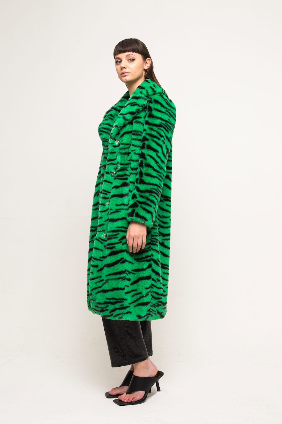 KAI FAUX FUR COAT GREEN TIGER