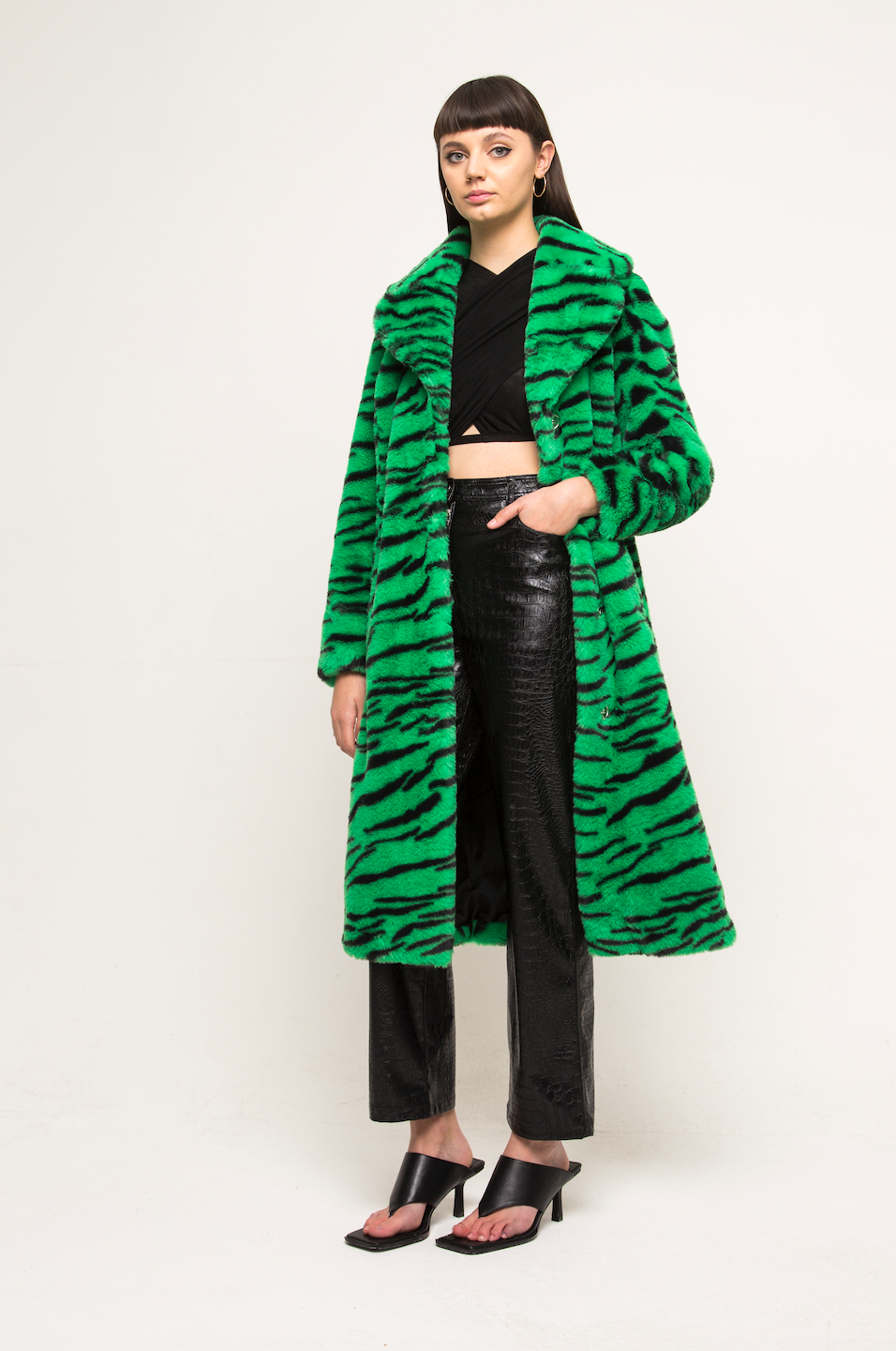 KAI FAUX FUR COAT GREEN TIGER